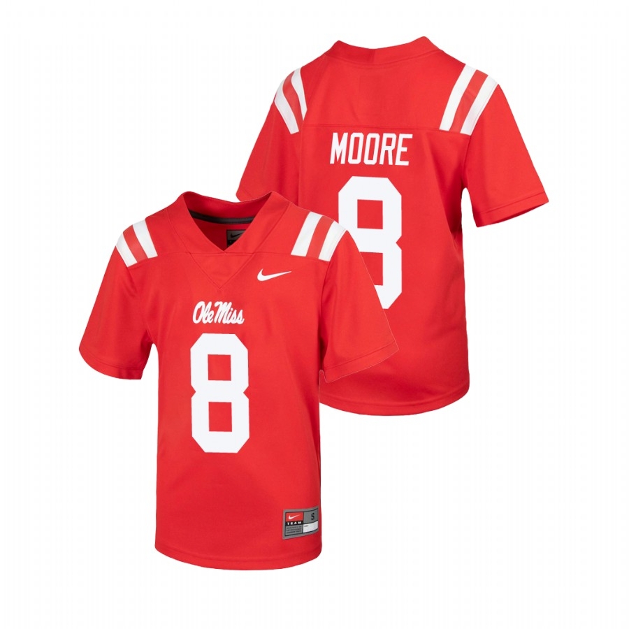 Ole Miss Rebels Youth NCAA Elijah Moore #8 Red Untouchable College Football Jersey OOZ4749OM